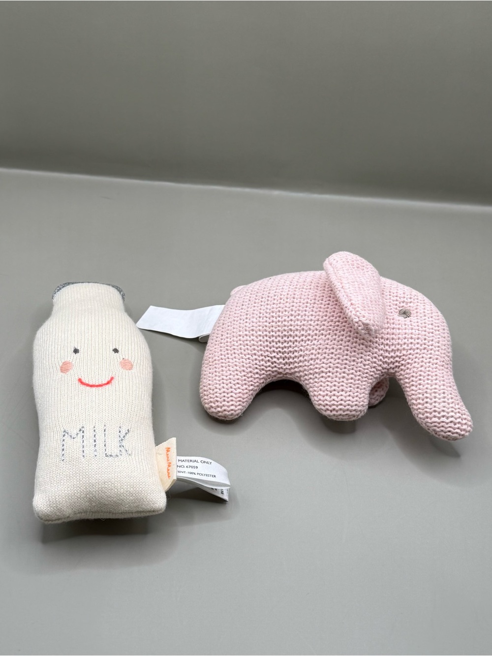 Meri Meri Milk Baby Rattle and Best Years Crochet Elephant Lot